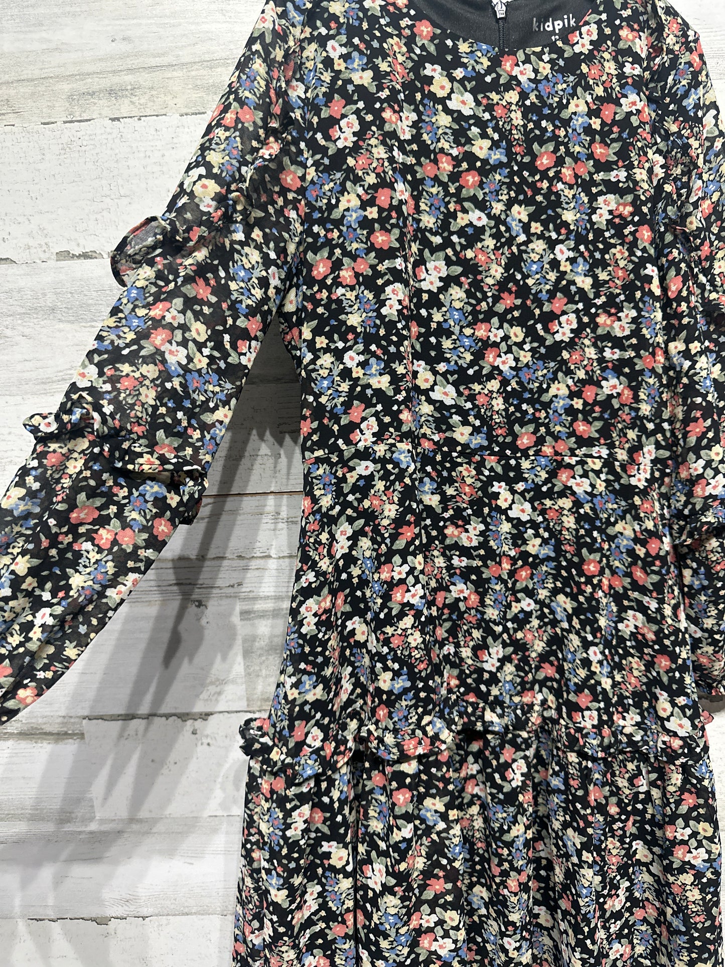 Size 12 Large Kid Pik Long Sleeve Floral Dress - Very Good Used Condition