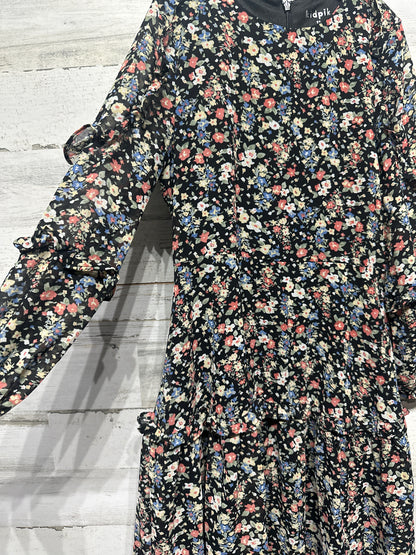 Size 12 Large Kid Pik Long Sleeve Floral Dress - Very Good Used Condition