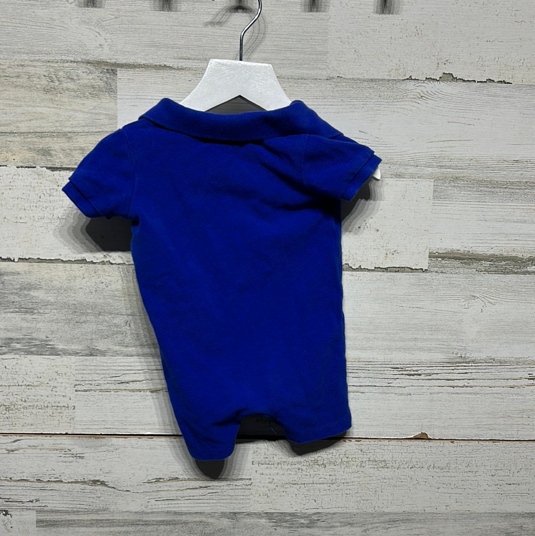 Boys Size 6m Ralph Lauren Blue Polo Romper - Good Used Condition