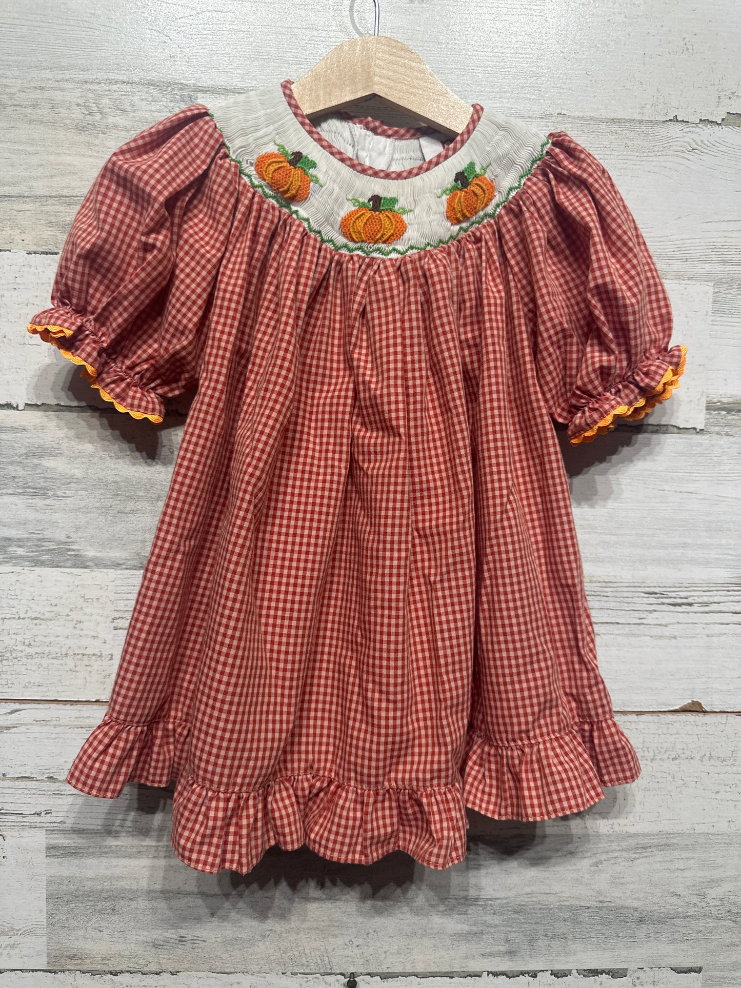 Girls Size 2t Mom & Me Smocked Pumpkin Dress - Good Used Condition