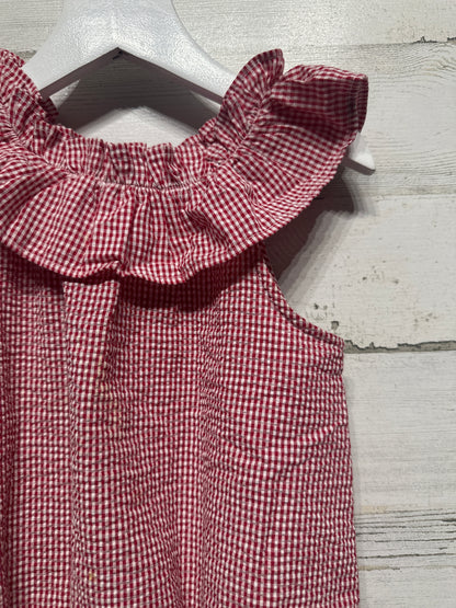 Kelly's Kids Red Gingham Seersucker Romper - Girls Size 5 - Very Good Used Condition