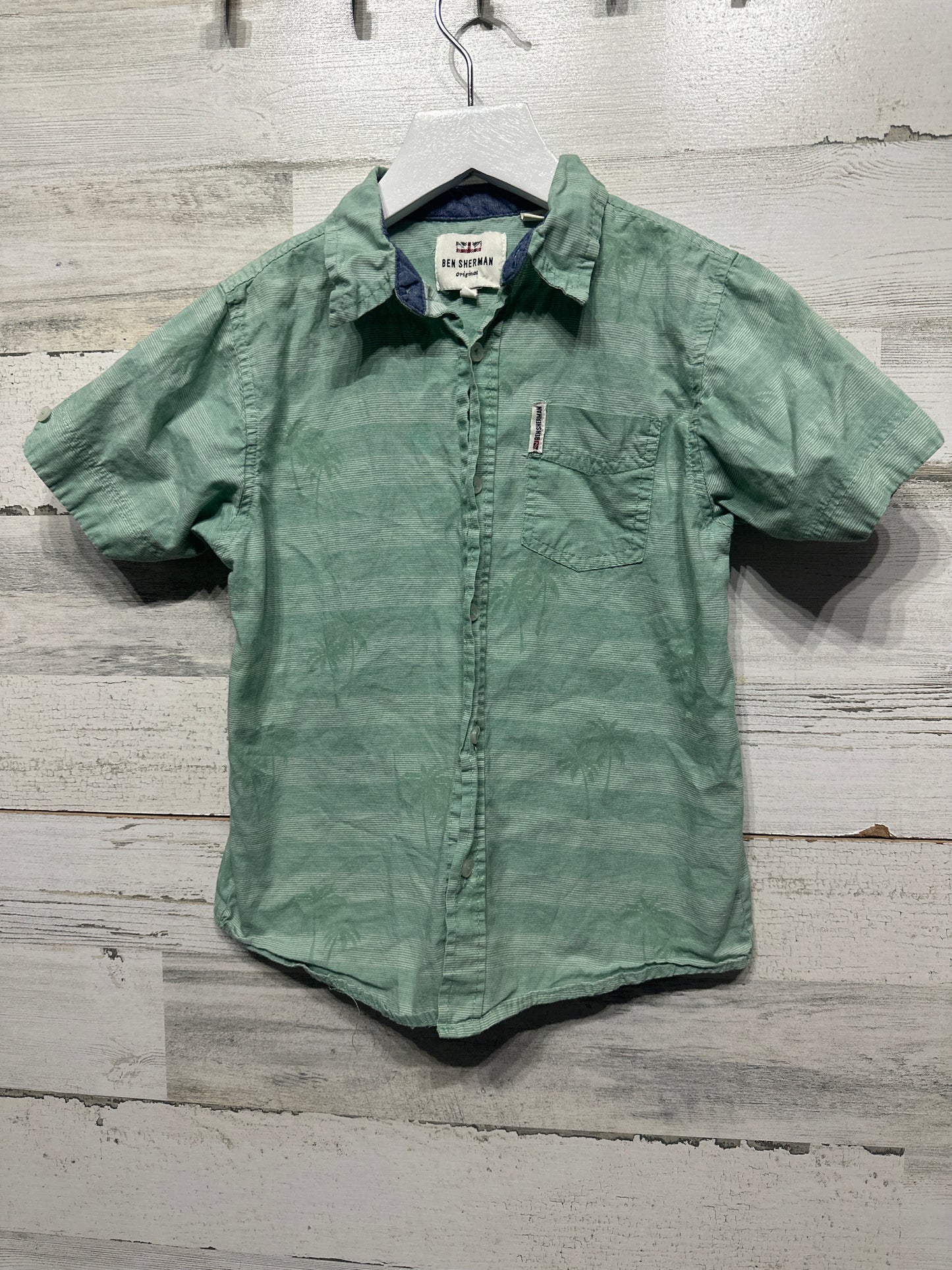 Boys Size 7 Ben Sherman Green Palms Button Up Shirt - Good Used Condition