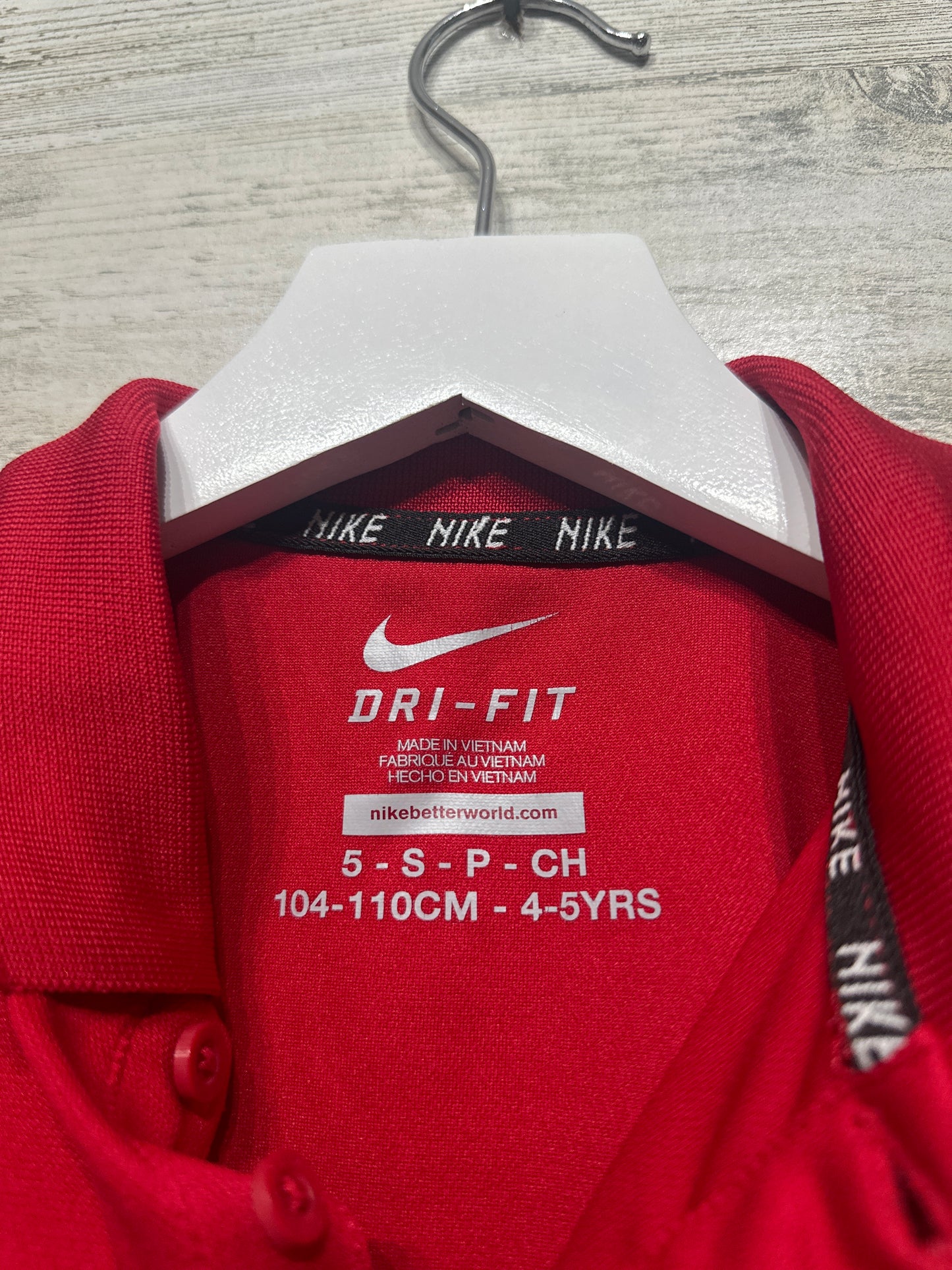 Boys Preowned Size 5 (fits 4-5 yrs) Nike Drifit Red Polo Shirt - Good Used Condition