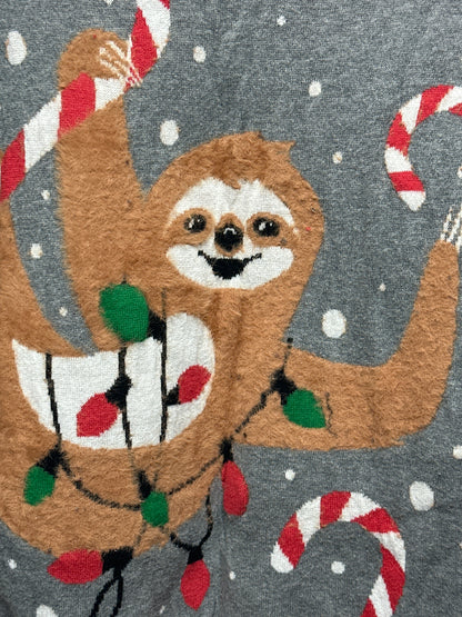 Preowned Girls Size 14-16 XL Sloth Holiday Sweater - Good Used Condition