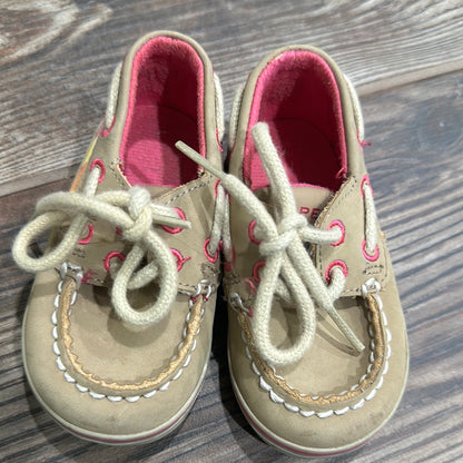 Girls Size 3 (Infant) Sperry Tan Boat Shoes  - Good Used Condition