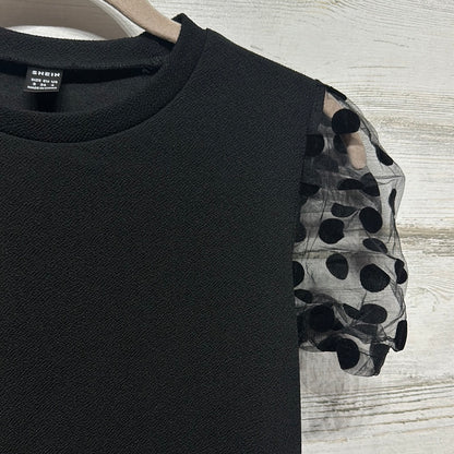 Women's Size Small Shein Black Polka Dot Sleeve Shirt - Very Good Used Condition
