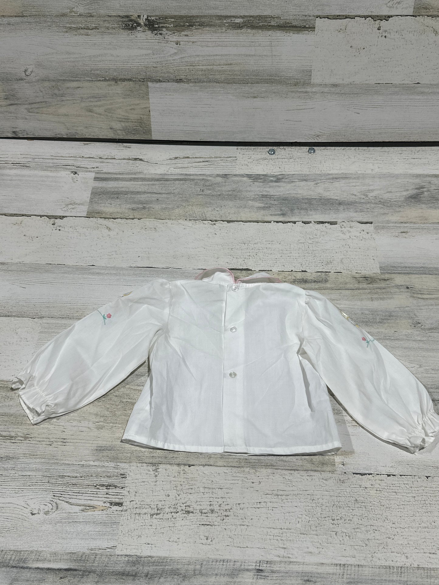 Vintage Embroidered Sleeve Pink Piped Peter Pan Collared Shirt  - Girls Size 18m - Good Used Condition