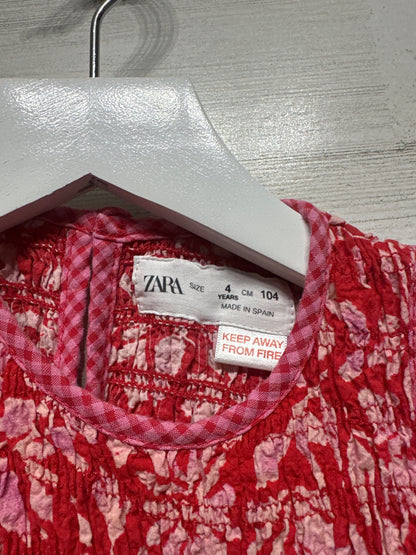 Girls Size 4 (104cm) Zara Red Floral Dress - Very Good Used Condition