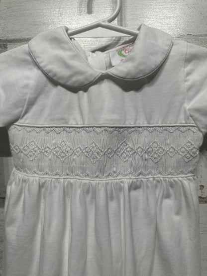 Boys Size Newborn Smocked Threads by Cecil and Lou Smocked White Footie - Good Used Condition