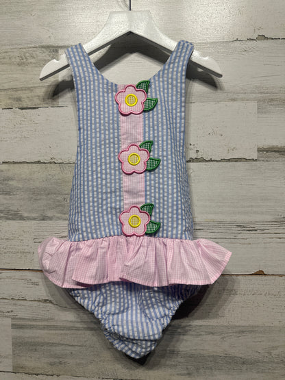 Girls Preowned Size 7 Cecil and Lou Seersucker Swimsuit - Good Used Condition