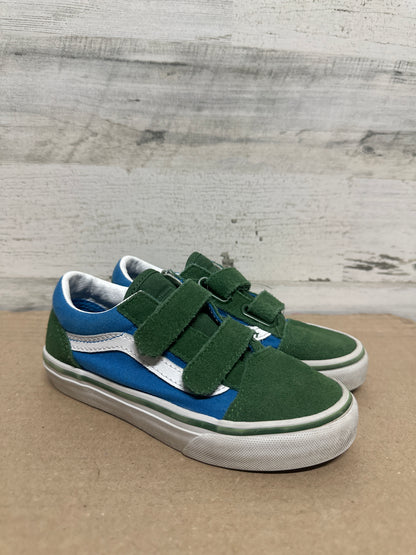 Size 12.5 (Little Kid) Van’s Velcro Green and Blue Shoes - Good Used Condition