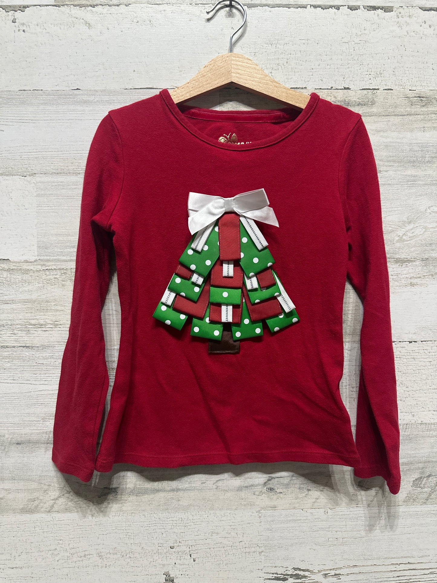 Girls Size 7/8 Copper Key Ribbon Christmas Tree Shirt  - Very Good Used Condition