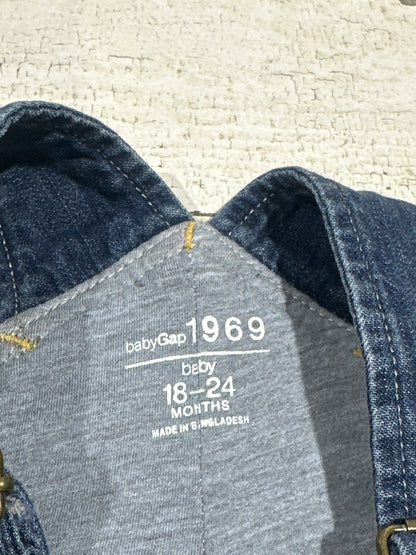 Denim Overalls - Grey Jersey Lined - Baby Gap - Size 18-24m - Very Good Used Condition