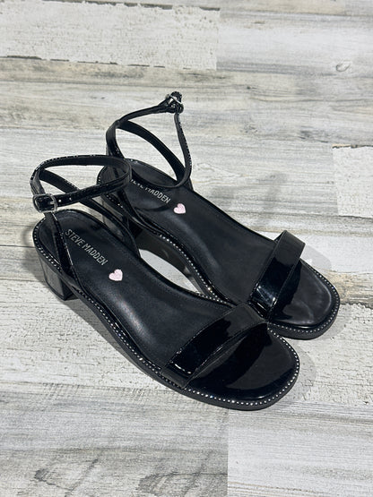 Steve Madden Ankle Strap Black Low Heel Sandals - Girls Size 5 - Very Good Used Condition