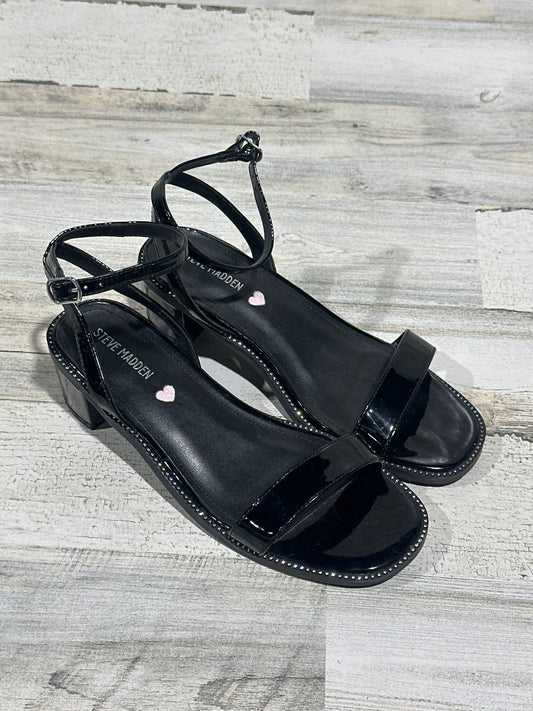 Steve Madden Ankle Strap Black Low Heel Sandals - Girls Size 5 - Very Good Used Condition