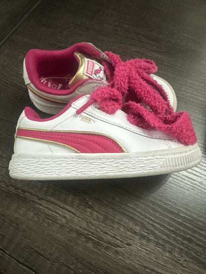 Girls Preowned Size 8 Puma Minion Fluffy the Unicorn Pink and White Shoes - Good Used Condition