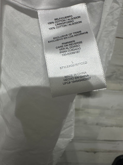 Women's Size Large GB White Swiss Dot Dress - Good Used Condition