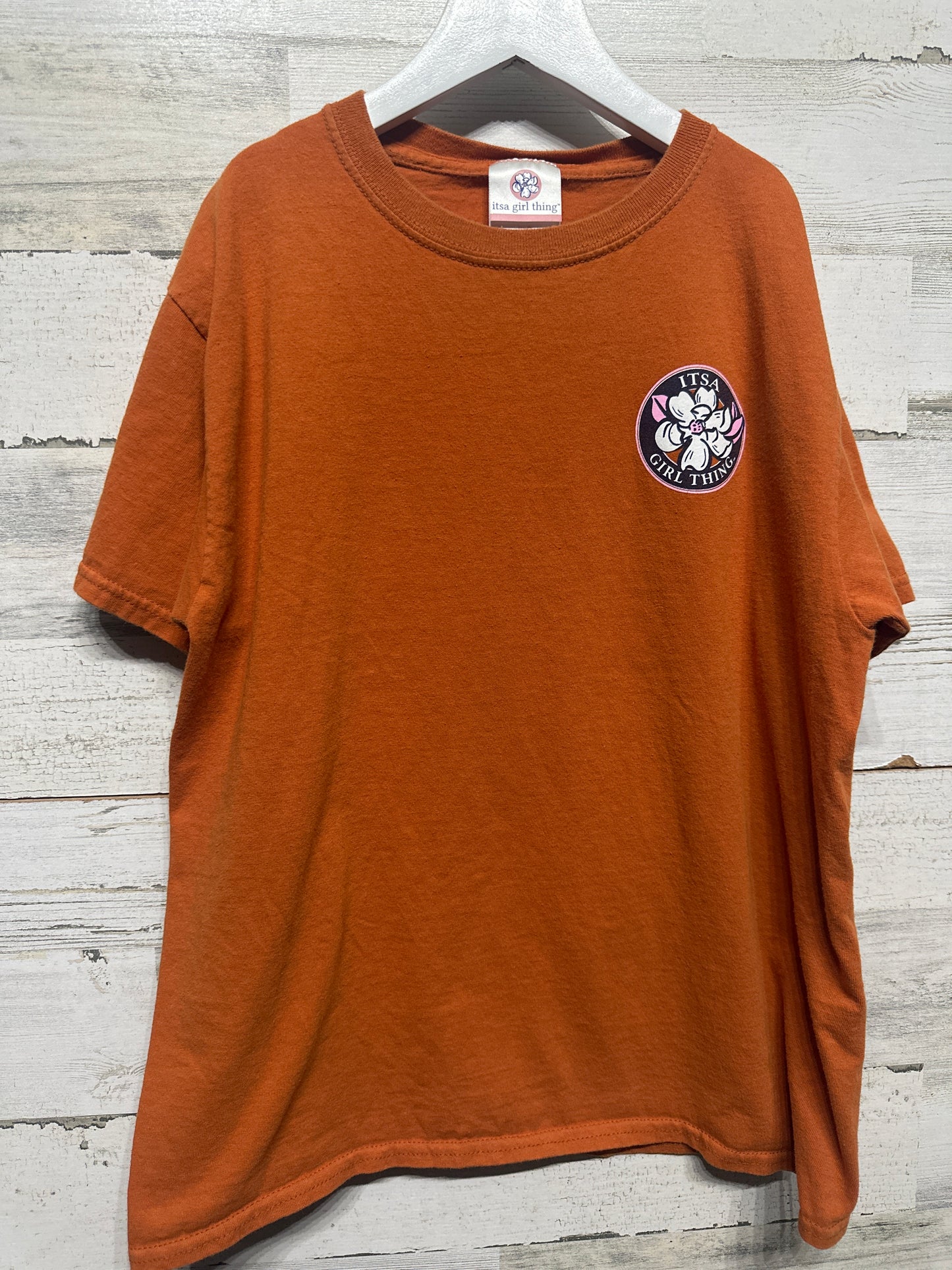Girls Size Youth Large On Saturdays We Wear Burnt Orange and White Shirt - Very Good Used Condition