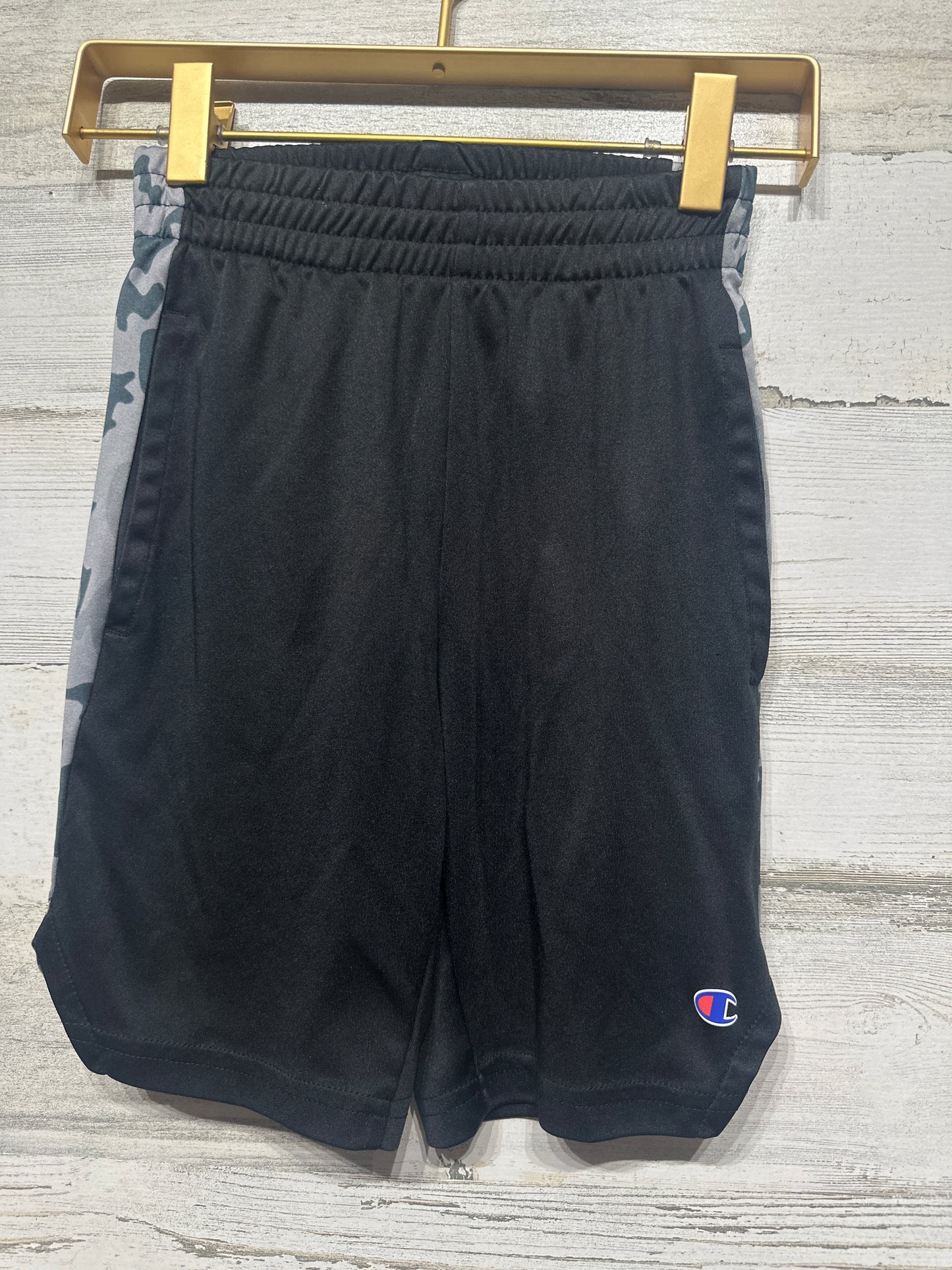 Boys Preowned Size 5-6 Champion Black and Grey Camo Active Shorts - Good Used Condition