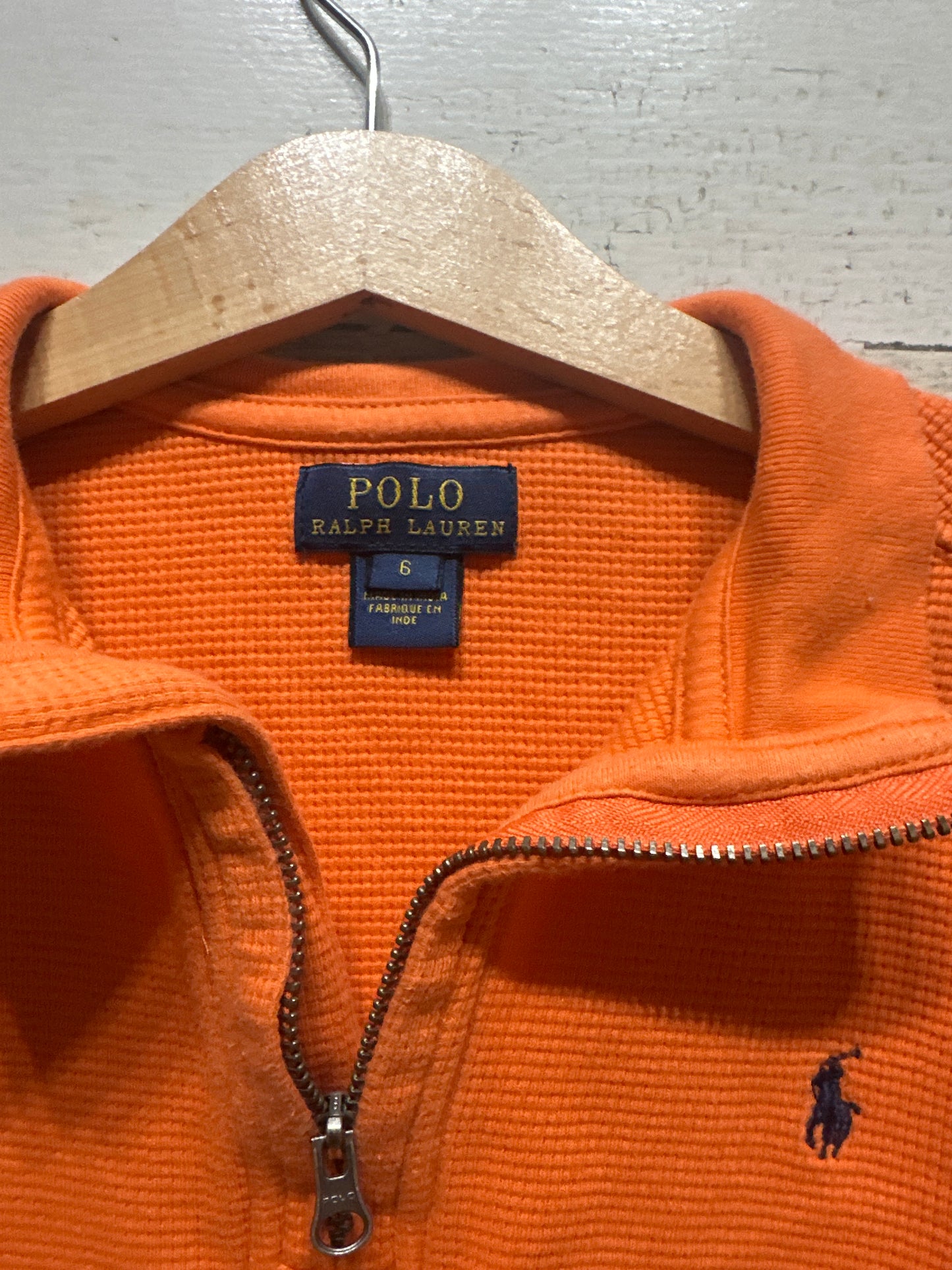 Boys Size 6 Polo Ralph Lauren Orange Quarter Zip Shirt - Good Used Condition