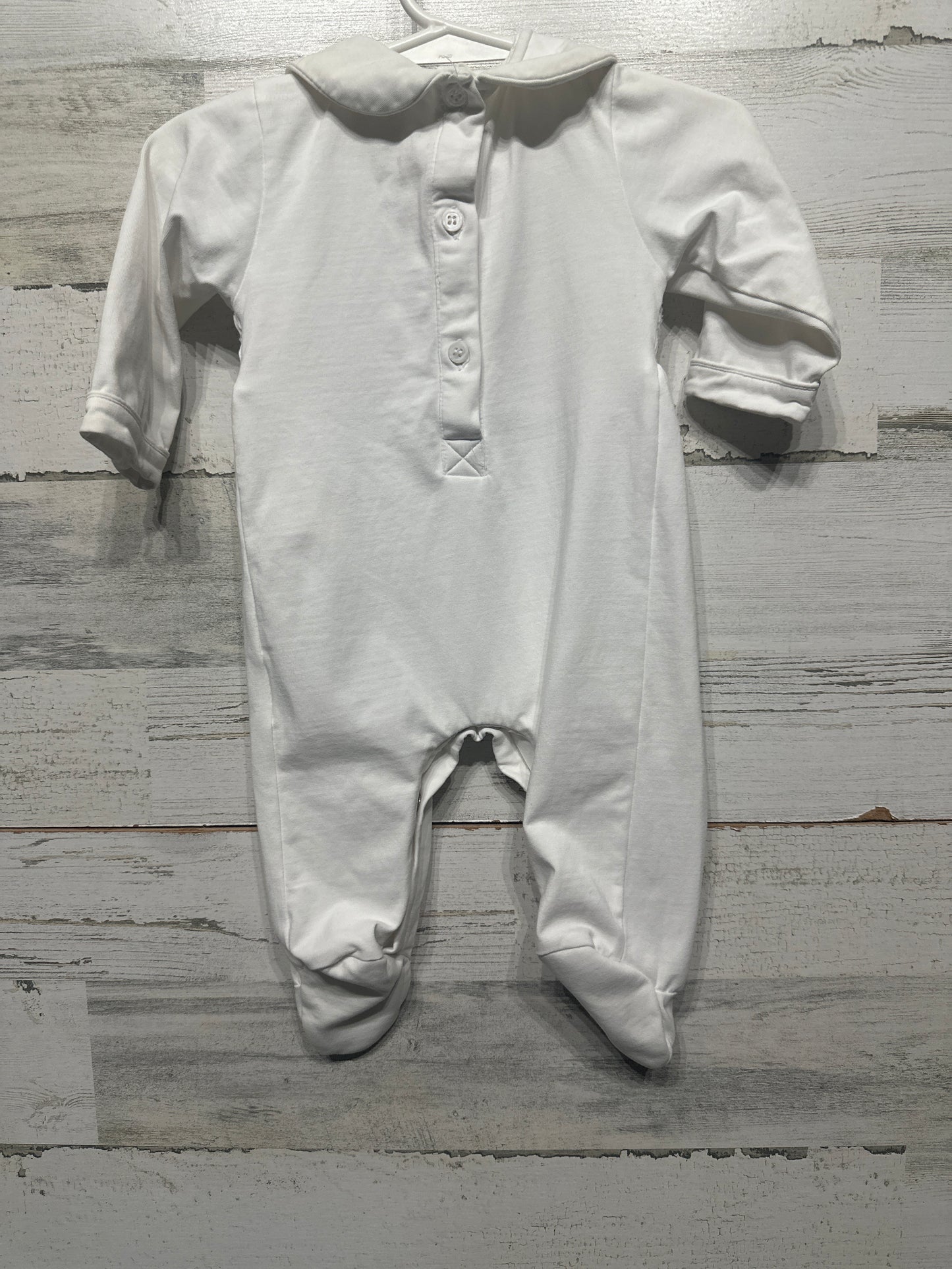 Boys Size Newborn Smocked Threads by Cecil and Lou Smocked White Footie - Good Used Condition