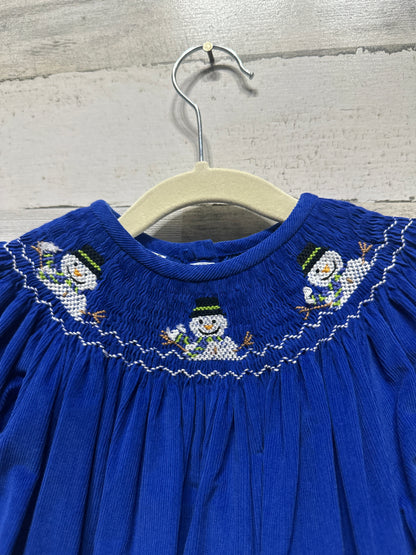 Girls Size 4t Vive La Fete Smocked Snowman Blue Cord Dress - Very Good Used Condition