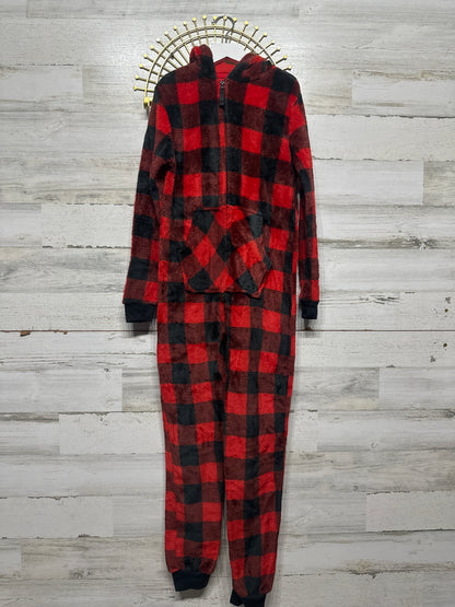 Size 10 Cat and Jack Plaid Fleece One Piece Sleep Romper - Very Good Used Condition