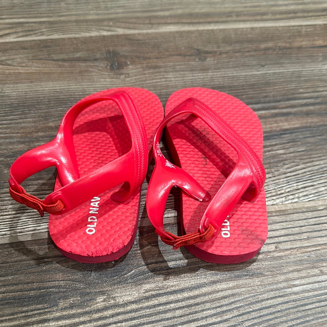 Boys Size 5 Toddler Red Flip Flops With Heel Strap  - good used condition