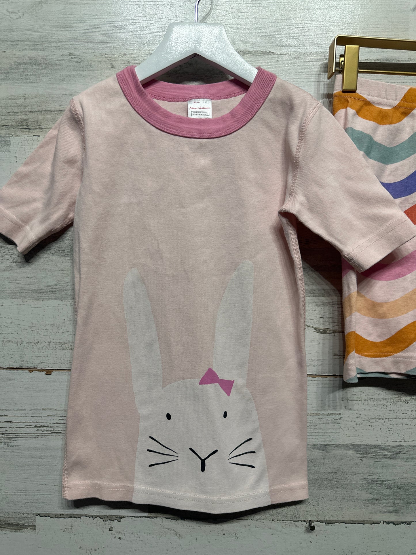 Girls Size 10 (140cm) Hanna Andersson Organic Cotton Bunny Pajama Set - Very Good Used Condition