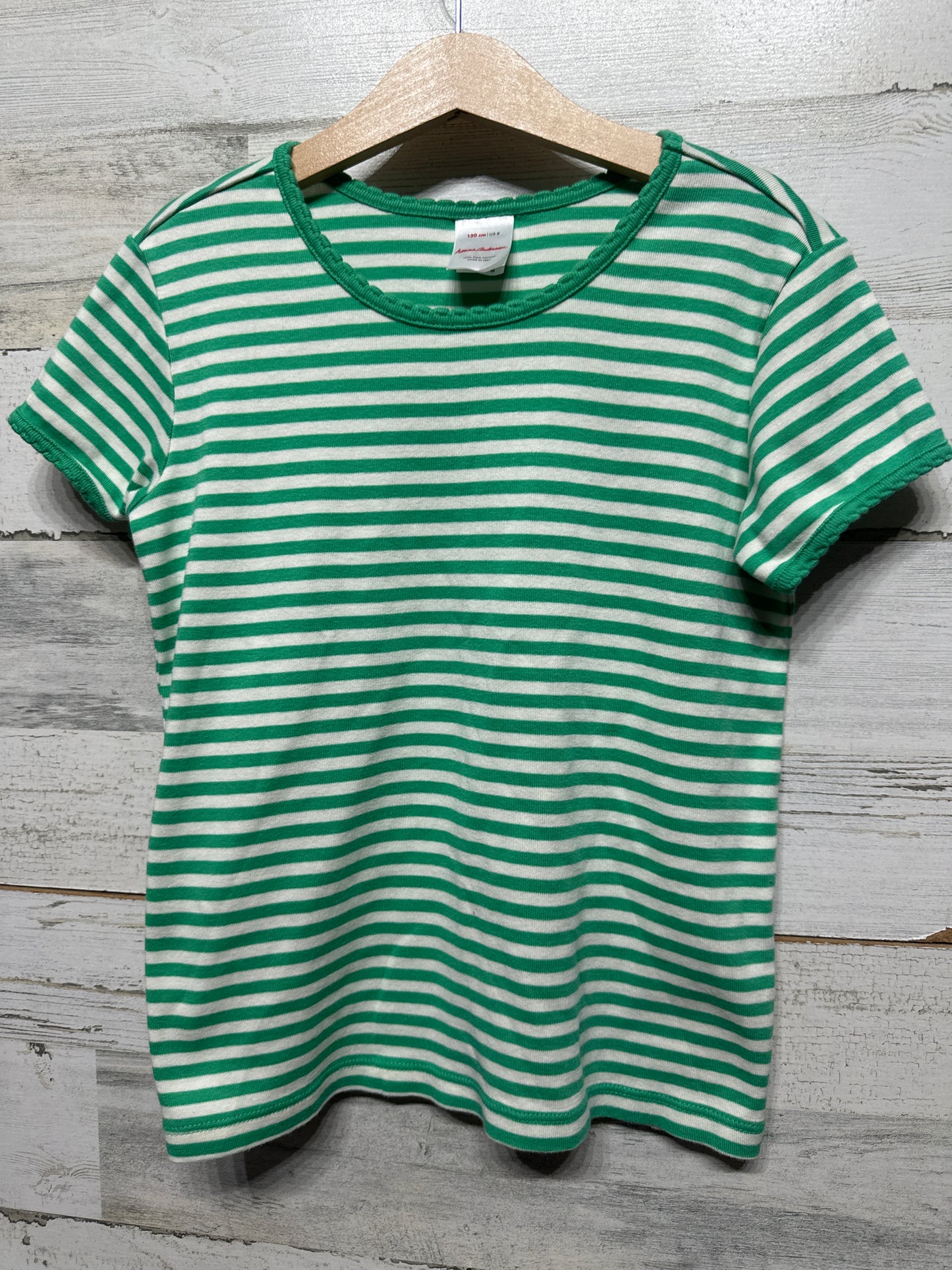 Hanna Andersson Pima Cotton Green Striped Shirt - Girls Size 8 - Very Good Used Condition