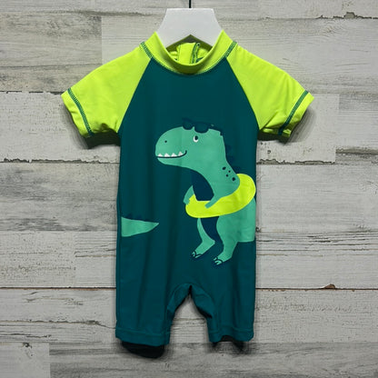 Boys Size 6m Carter's Dinosaur Rash Guard Zip Up One Piece Swimsuit - Very Good Used Condition