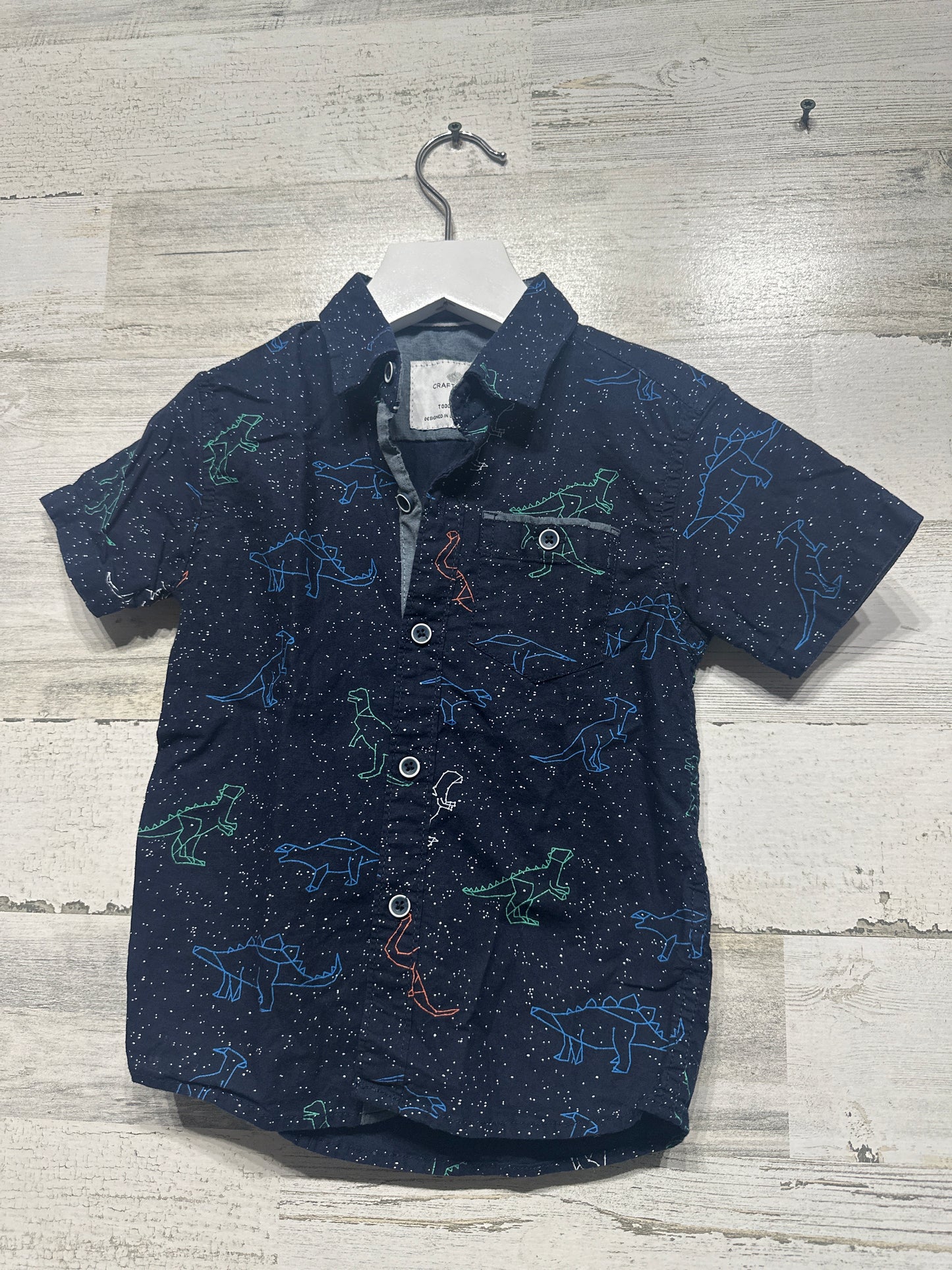 Boys Preowned Size 4t Craft and Flow Dino Button Up Shirt - Very Good Used Condition