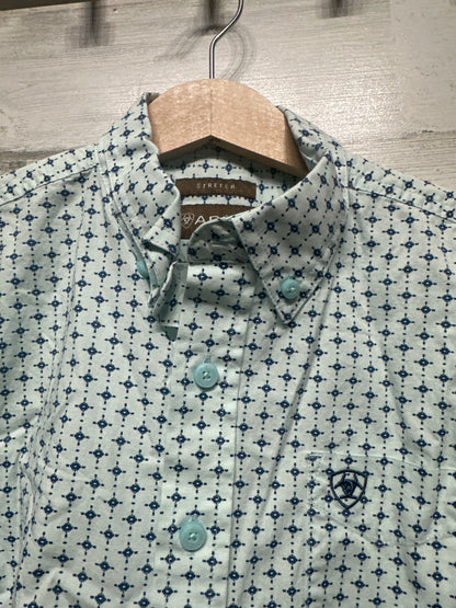 Boys Size 8 (Small) Ariat Stretch Button Up Short Sleeve Shirt - Very Good Used Condition