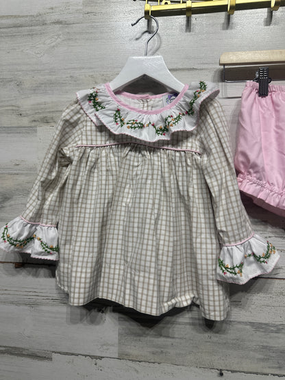 Girls Size 4t Purple Pearl Smocks Floral Embroidered Outfit Set - Play Condition*