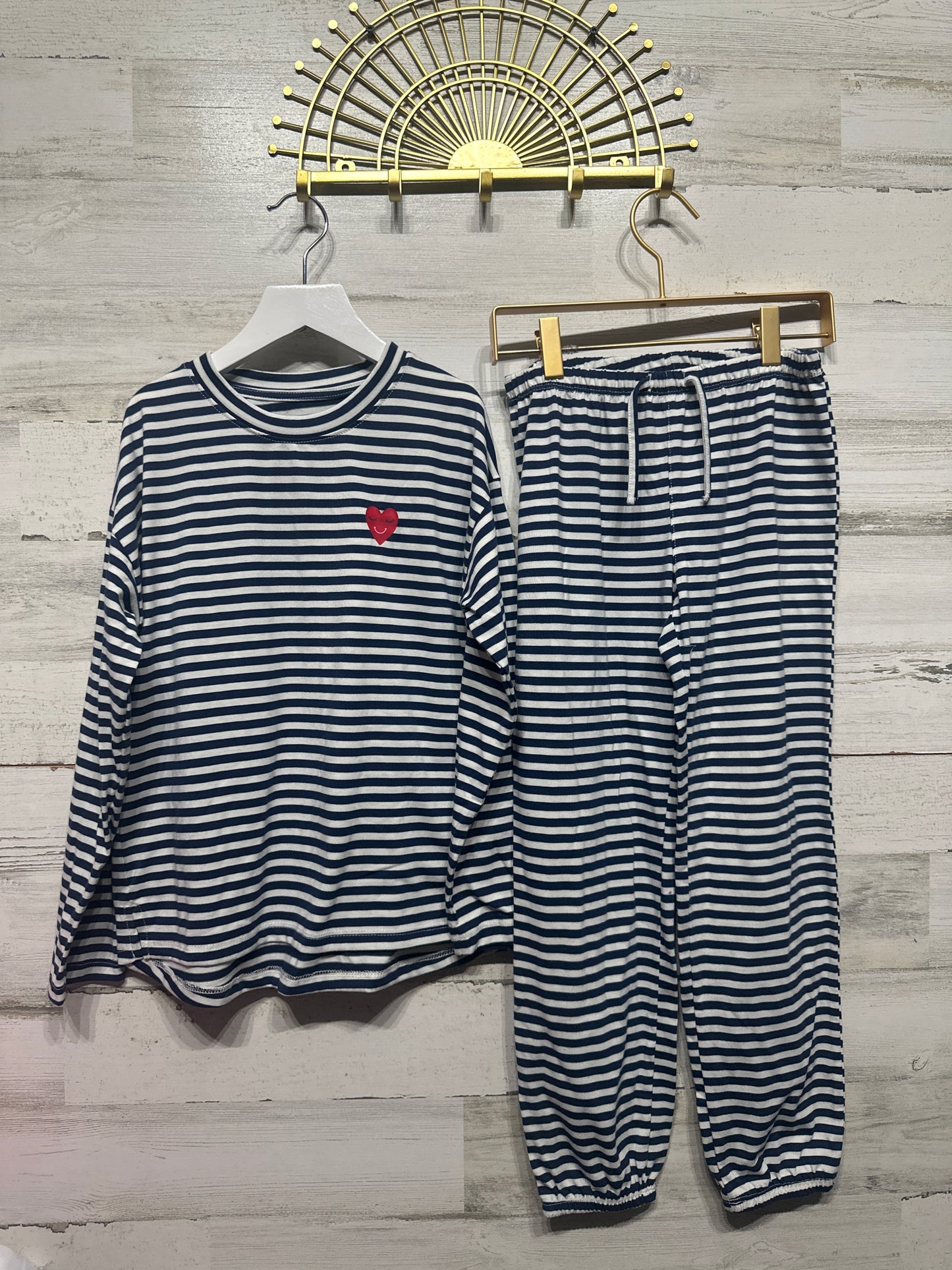 Girls Size 8 Gap Sleep Navy Striped Pajama Set - Very Good Used Condition