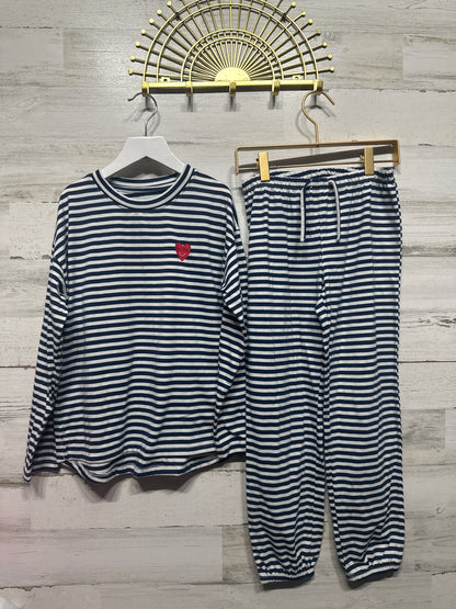 Girls Size 8 Gap Sleep Navy Striped Pajama Set - Very Good Used Condition