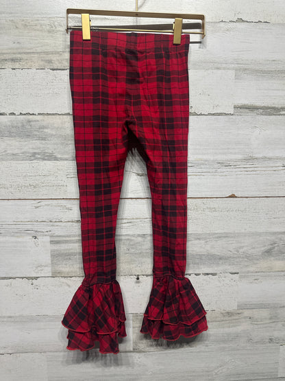 Sew Sassy Plaid Ruffle Leggings - Red and Black Girls Size 8 - Very Good Used Condition