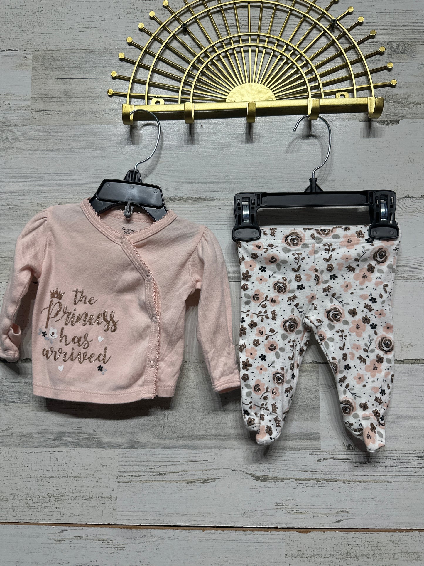 Organic Cotton Gerber Princess Floral Outfit - 2 Pieces - Girls Size Newborn - Very Good Used Condition