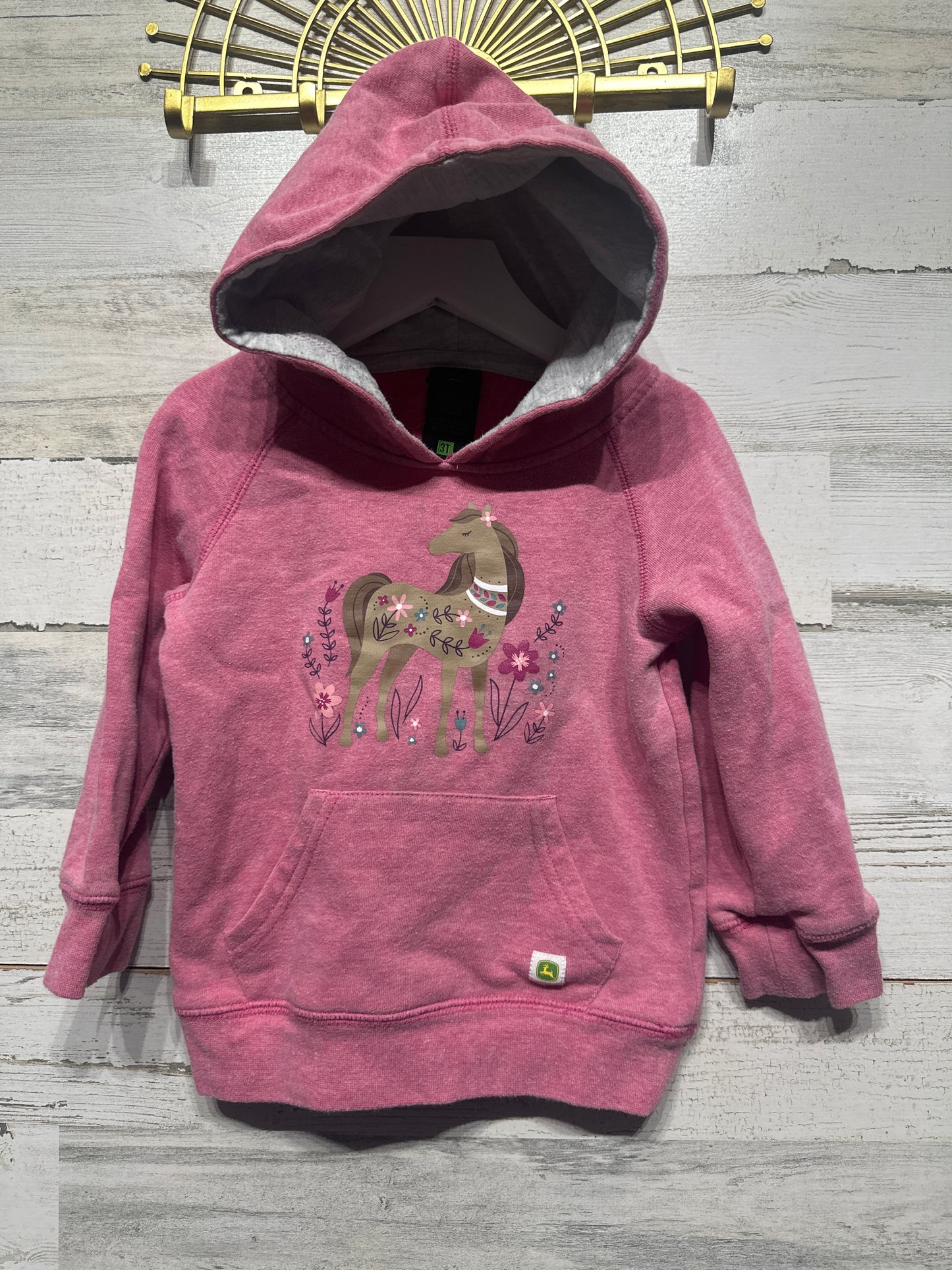 Girls Size 3t John Deere Pink Hoodie - Good Used Condition