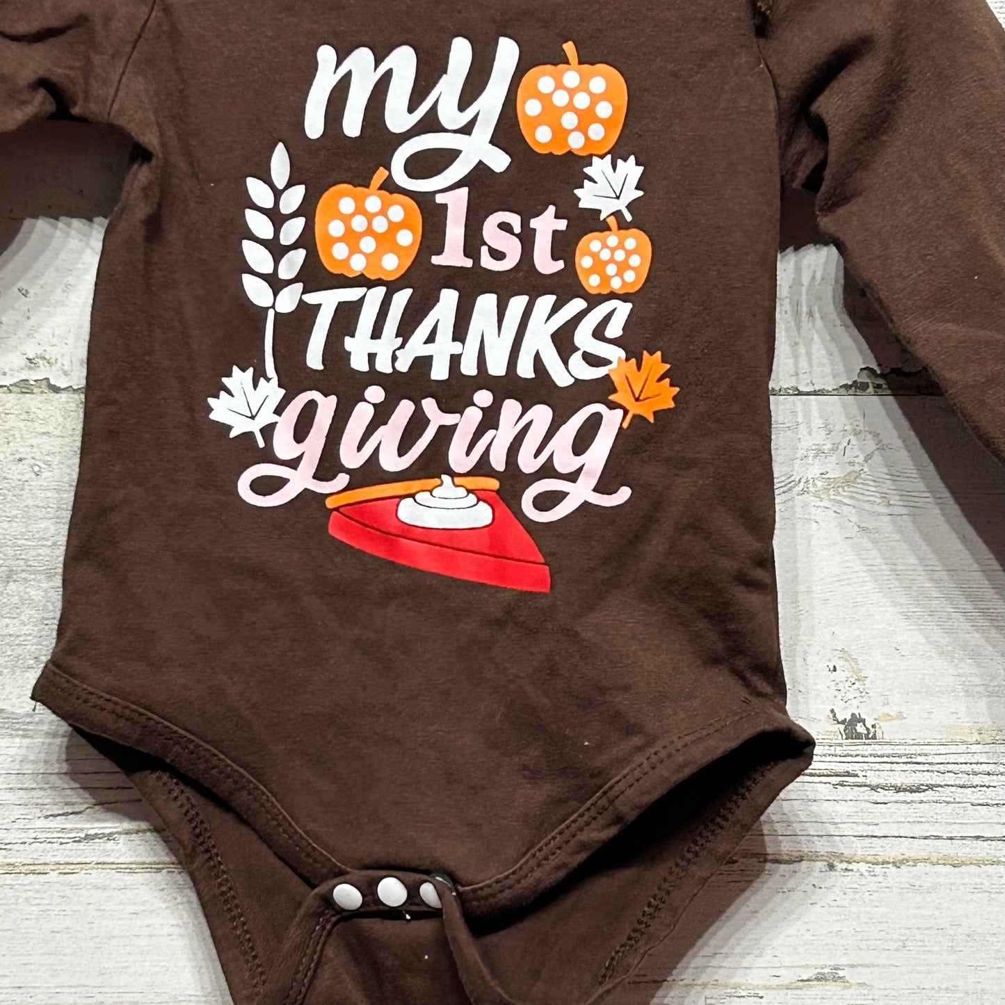 Girls Size 6m My 1st Thanksgiving Onesie - Good Used Condition