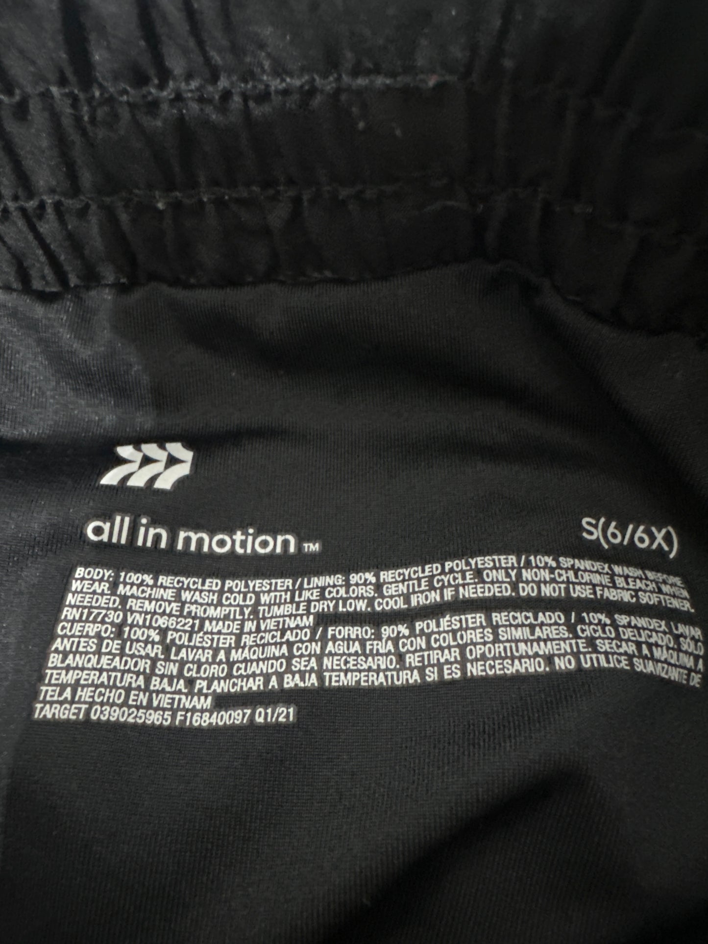 Girls Size 6-6x All in Motion Black Active Shorts - Very Good Used Condition