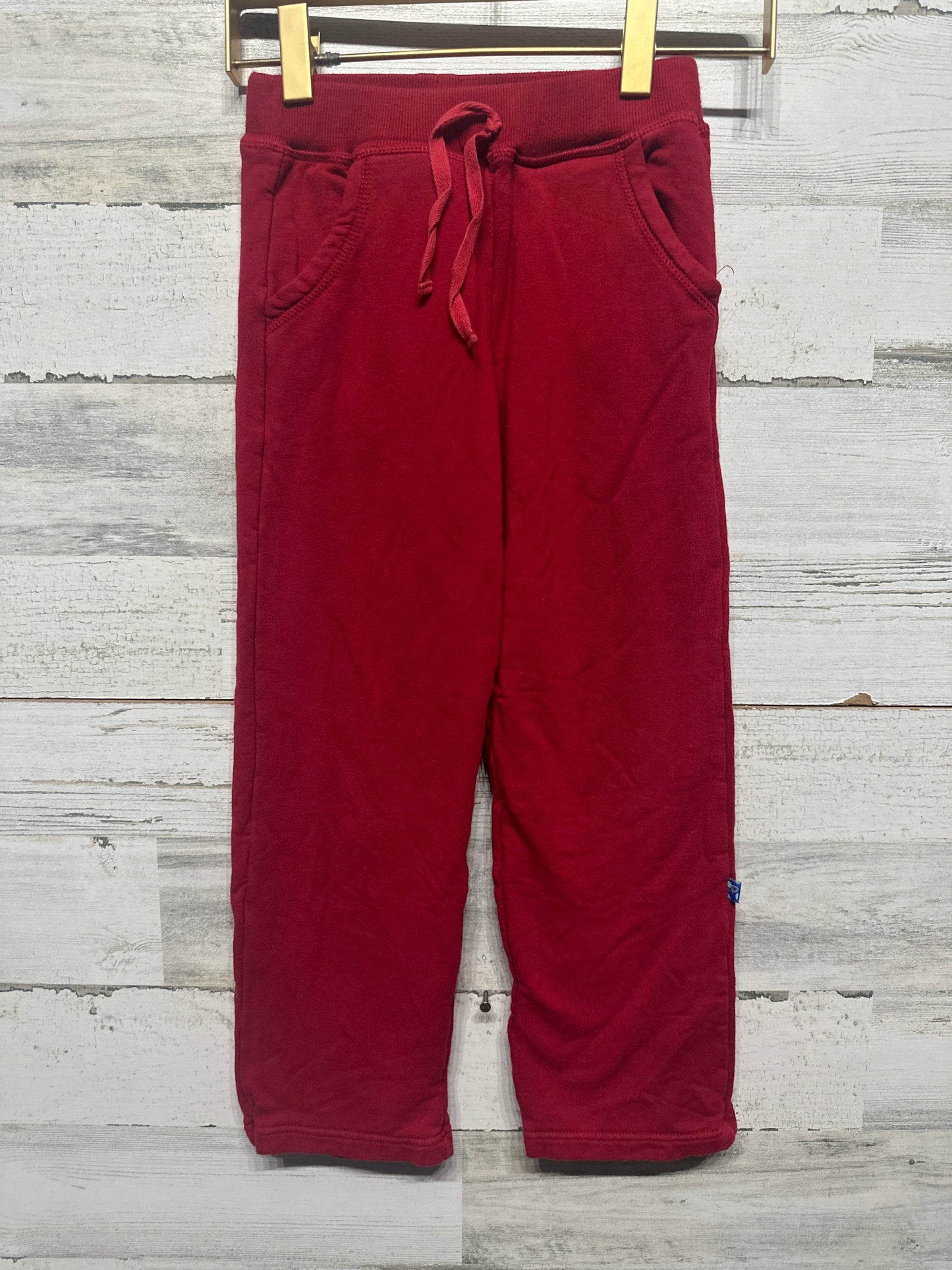 Boys Size 4t Kickee Pants Bamboo Blend Red Fleece Lined Sweatpants - Good Used Condition