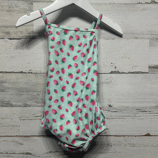 Girls Size 12m Green Sprout Strawberry One Piece Swimsuit With Built In Swim Diaper - Very Good Used Condition