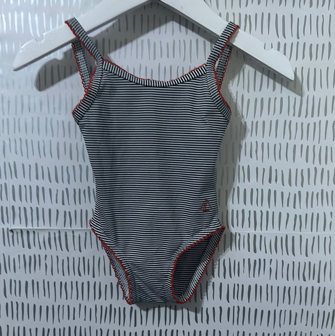 Girls Size 6m Petit Bateau (Designed In France) Navy Striped One Piece Swimsuit - Very Good Used Condition