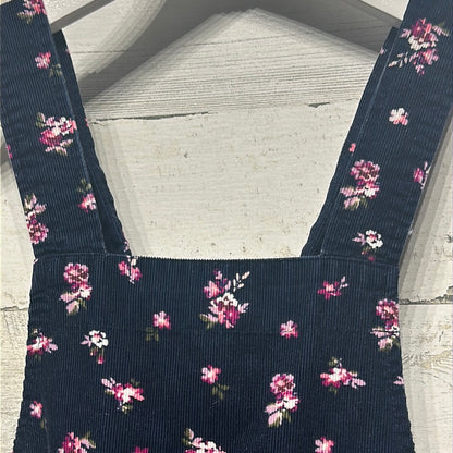 Girls Size 4/5 (XS) Annie Collection Navy Floral Cord Overalls - Very Good Used Condition