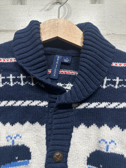 Boys Preowned Size 3 Janie and Jack Whale Cardigan - Good Used Condition