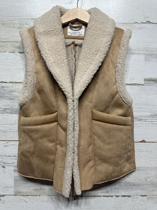 Girls Size 8-9 (130cm) Zara Tan Faux Suede Sherpa Lined Vest - Very Good Used Condition