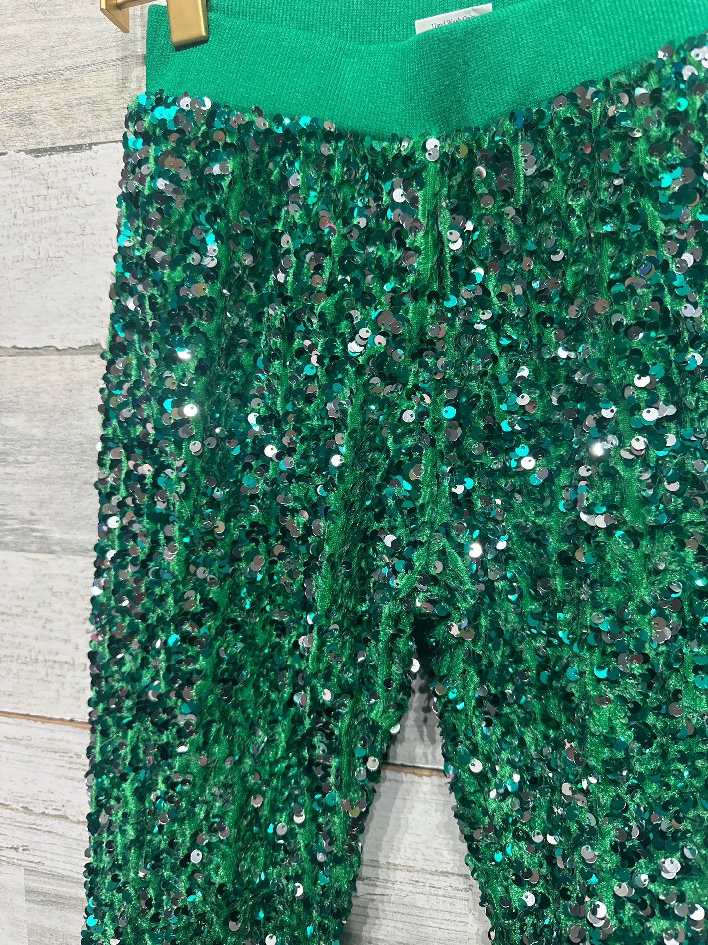 Girls Size 8-9 Green Sequined Flare Pants - Very Good Used Condition