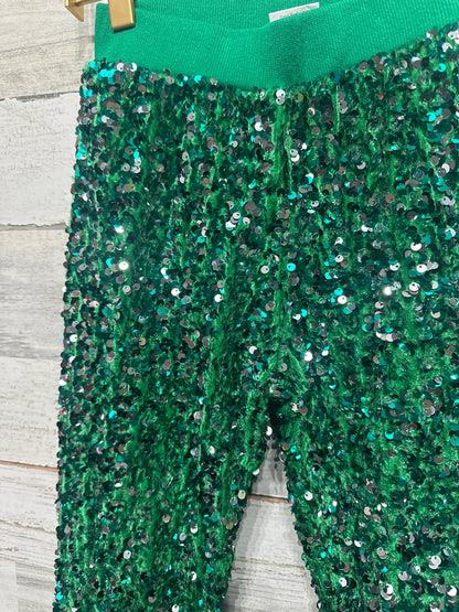 Girls Size 8-9 Green Sequined Flare Pants - Very Good Used Condition