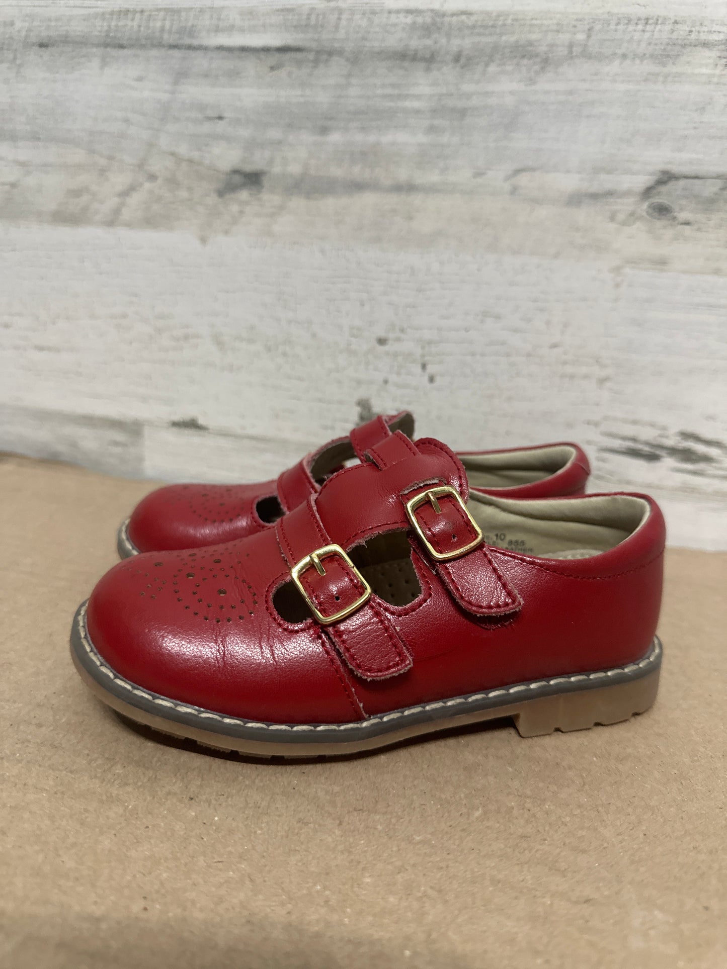 Size 10 Toddler L'Amour Girls Double T-Strap Buckled Leather Medallion Mary Jane - Very Good Used Condition